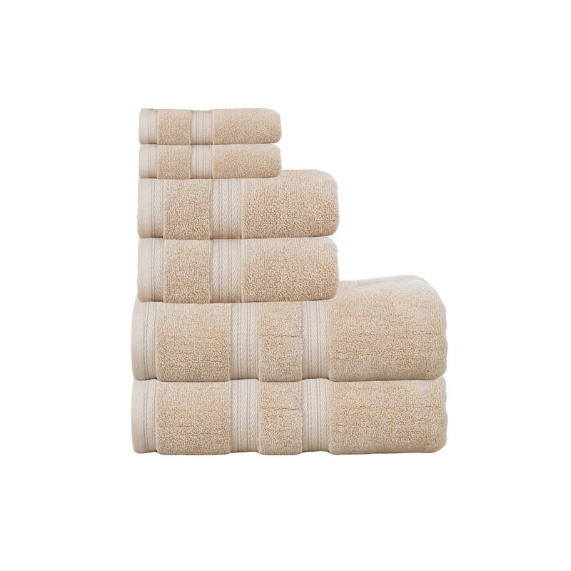 Home Weavers Elegance Essentials 550GSM Cotton Zero Twist Super Absorbent Bath Towel Set of 6 - 27"x54", 16"x24", 13"x13" - Linen