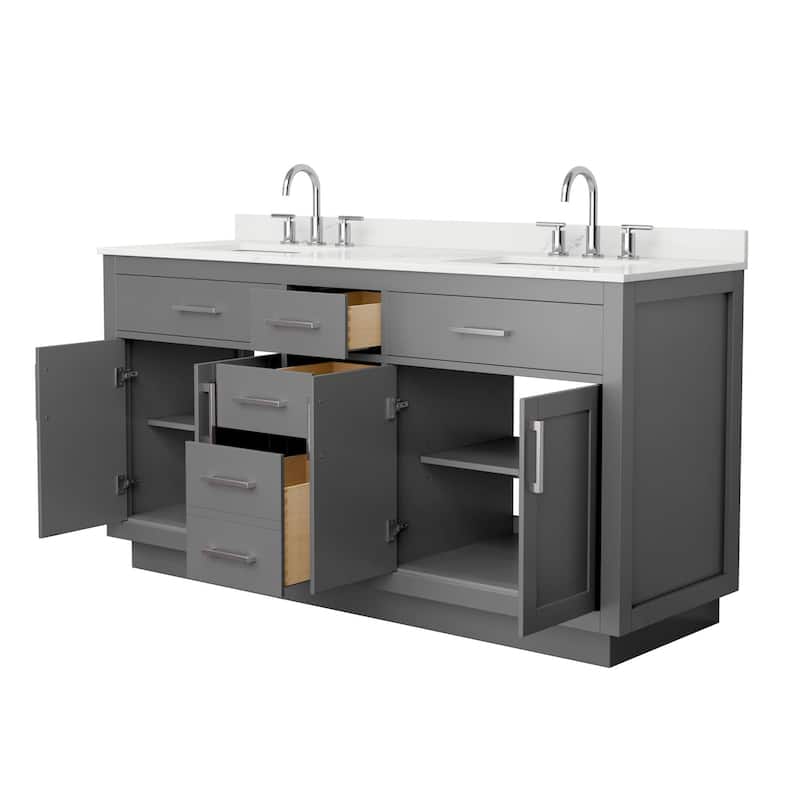Beckett TK 66-inch Double Vanity, 3 Hole Quartz Top
