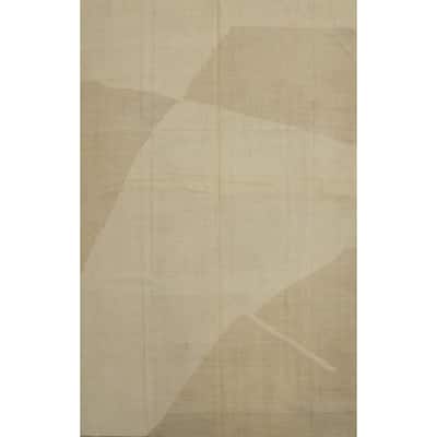 Hand Woven Oriental 100% Wool Carpet Southwestern Modern Beige & Ivories Kilim Area Rug - 9' 11'' X 6' 9''