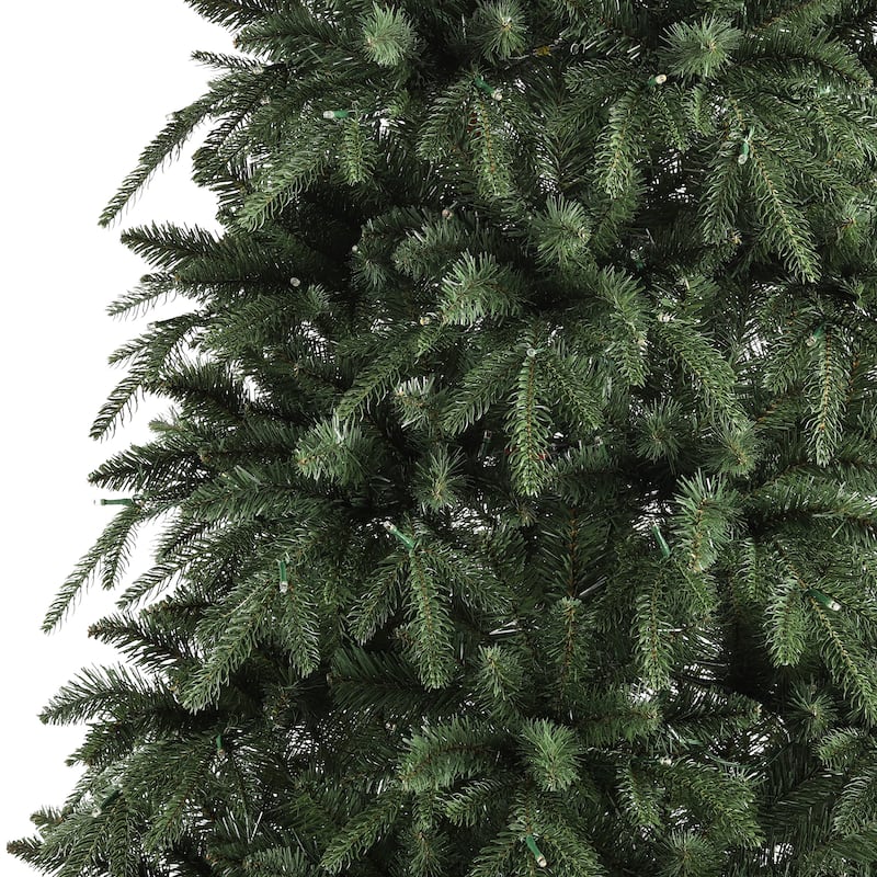 Glitzhome 11ft Pre-Lit Green Slim Fir Artificial Christmas Tree with 850 LEDs & 9 Light-Modes