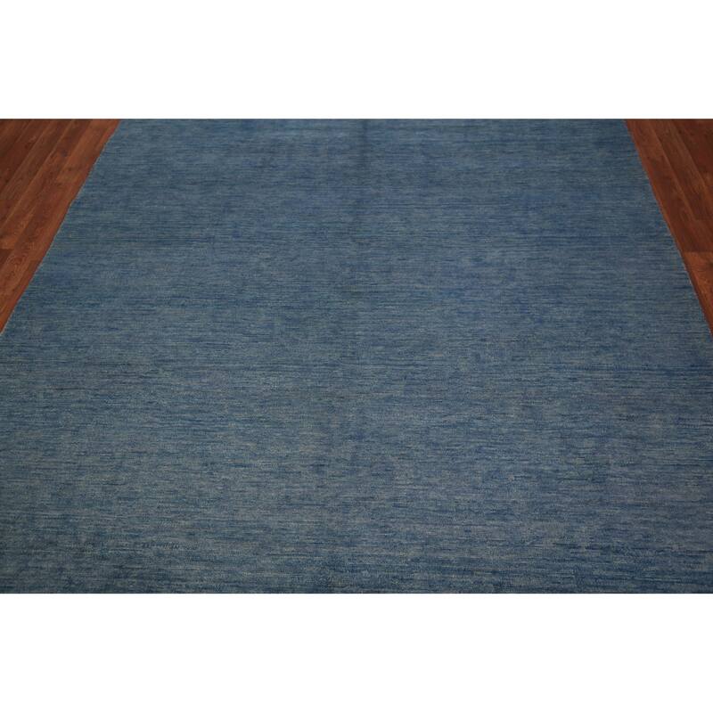 Modern Gabbeh Area Rug Hand-Knotted Oriental Blue Wool Carpet - 6'7" x 9'10"