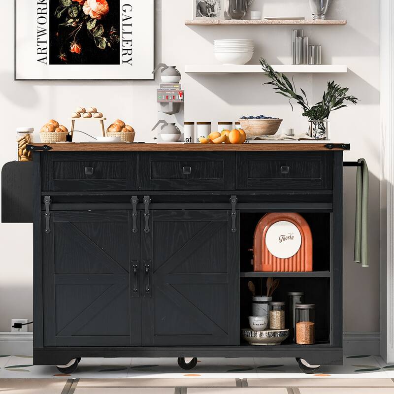 MDF Kitchen Cart with Power Outlet and Spice Rack and Drawer