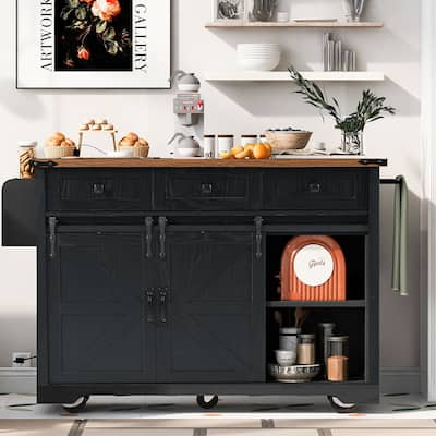 MDF Kitchen Cart with Power Outlet and Spice Rack and Drawer