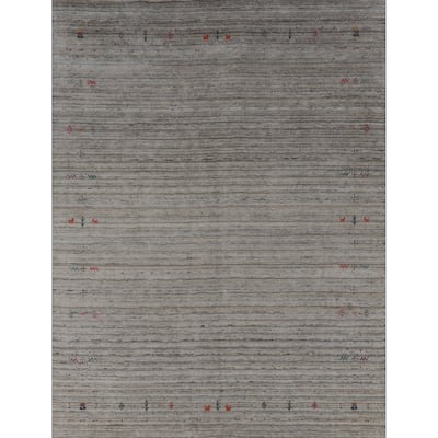 Hand Knotted Oriental 100% Wool Carpet Tribal Animal Pictorial Greys & Charcoal Gabbeh Area Rug - 9' 10'' X 8' 0''