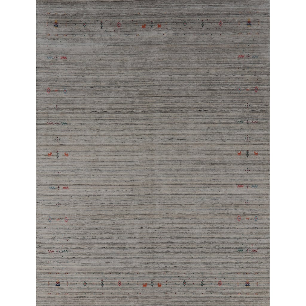 Hand Knotted Oriental 100% Wool Carpet Tribal Animal Pictorial Greys & Charcoal Gabbeh Area Rug - 9' 10'' X 8' 0''
