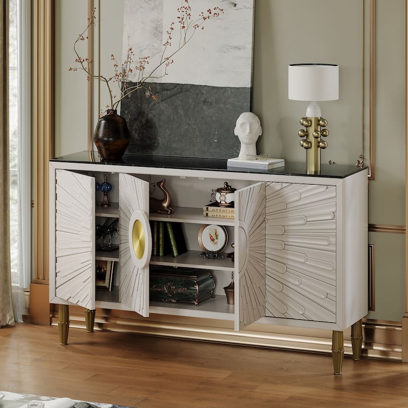 Modern 62.99'' Sideboard Decorative Cabine with Sintered Stone Top - 62.99"L x 15.75"D x 38 58"H