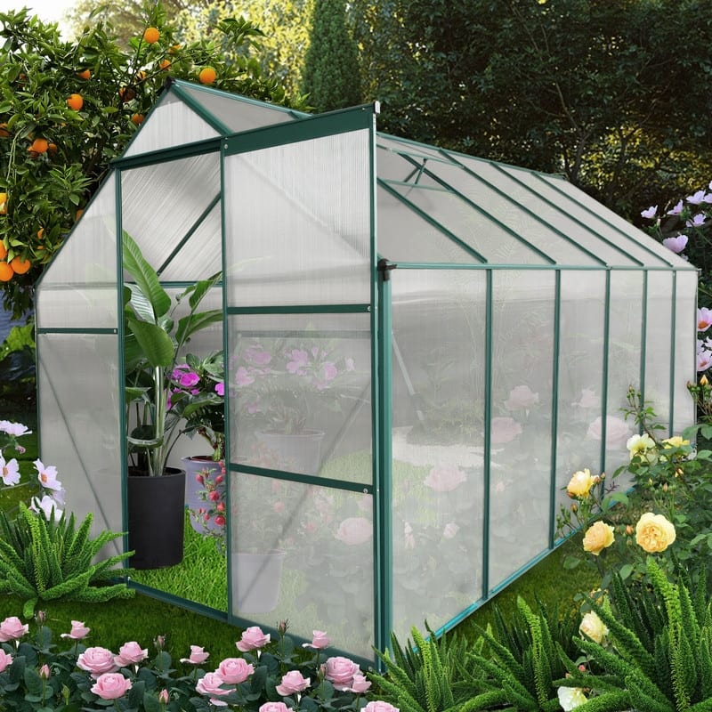 6x12 FT Heavy Duty Polycarbonate Greenhouse with Raised Base and Anchor