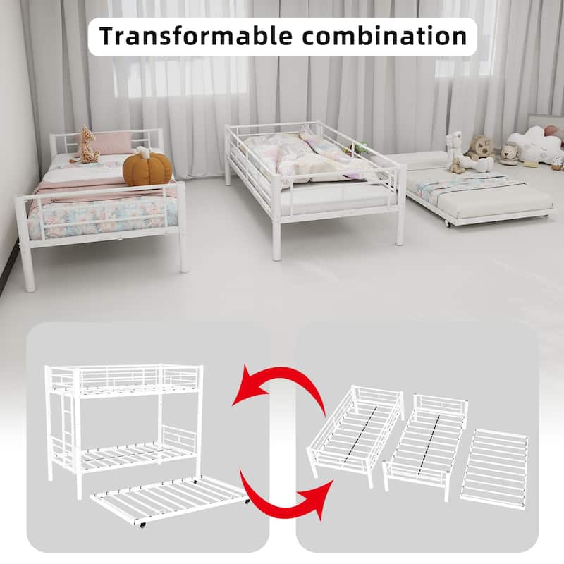 Heavy-duty Sturdy Meta Twin over Twin Bunk Bed/l/ Noise Reduced/ Safety Guardrail/No Box Spring Needed