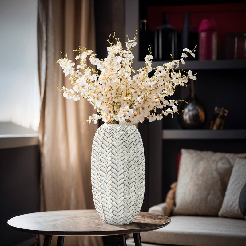 Modern White with Gold Geometric Pattern Polyresin Vase
