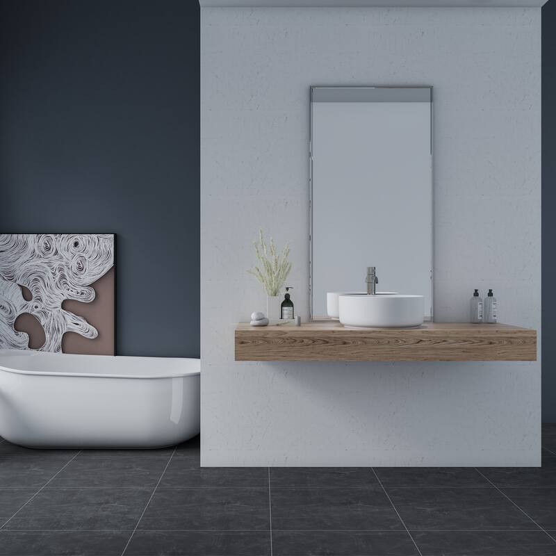 Altair 14 x 14 in. Round White Finish Ceramic Vessel Bathroom Vessel Sink
