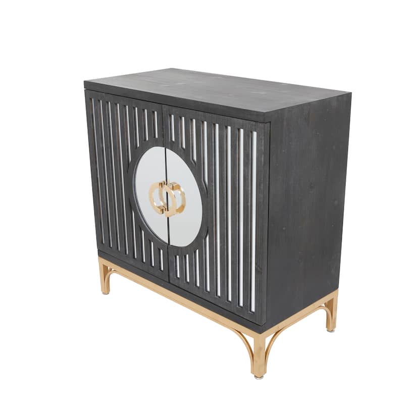 Wooden Geometric 2 Door Cabinet - Black - Roche River Decor - 16"W x 32"L x 32"H