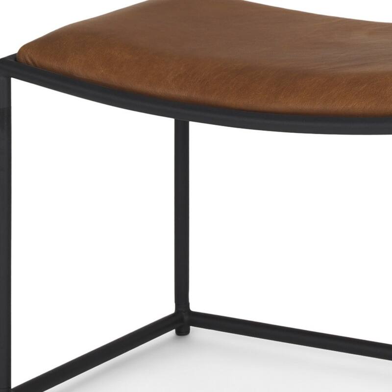 HomeRoots 23" Brown and Black Metal and Genuine Leather Footstool