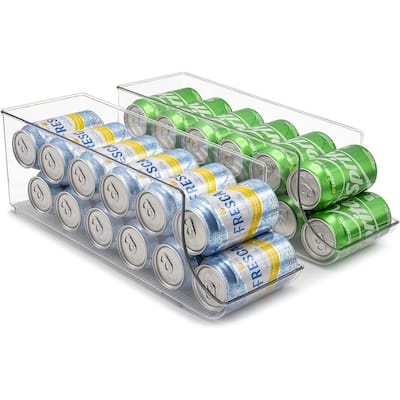 Sorbus Soda Can Organizer for Refrigerator Can Holder, Holds 12 Cans, BPA-Free, Clear Design 2-Pack
