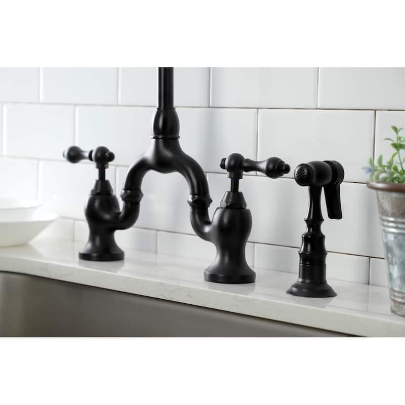 English Country Bridge Kitchen Faucet with Brass Sprayer