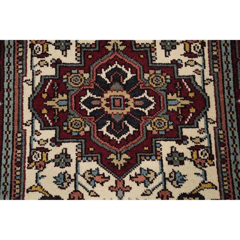 Hand Knotted Oriental 100% Wool Carpet Traditional Medallion Beige & Ivories Heriz (serapi) Area Rug - 6' 0'' X 4' 0''