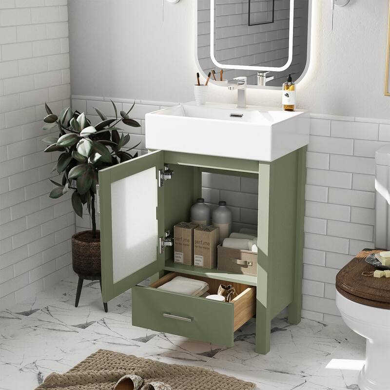 20" Bathroom Vanity with Hazy Glass Door Cabinet and Drawer for Small