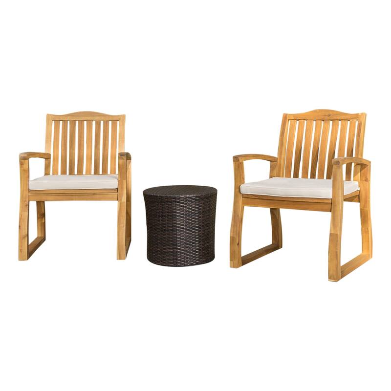 Christopher Knight Home - Avalon Outdoor 3-piece Acacia Wood Chat Set with Round Wicker Table
