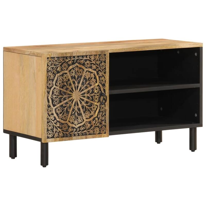 vidaXL TV Cabinet Brown Solid mango wood, iron TV Stand Rectangular - 12.2 x 31.5 x 18.1 in.
