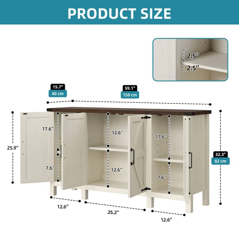 Moasis 59" Farmhouse Sideboard Buffet Cabinet Coffee Bar Cabinet with Large Storage