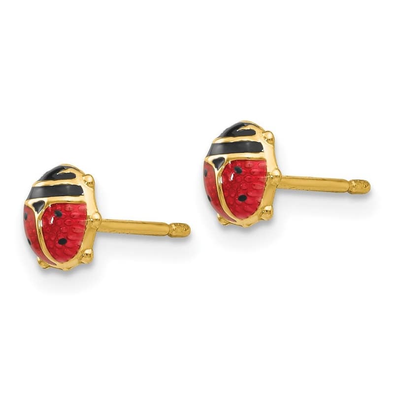 Curata 14k Yellow Gold Girls Small Enameled Ladybug Stud Earrings (6mm)