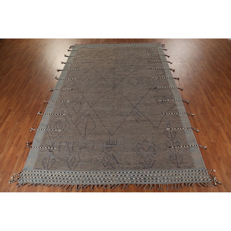 Earth Tone Moroccan Oriental Area Rug Hand-Knotted Brown Wool Carpet - 7'9"x 12'0"