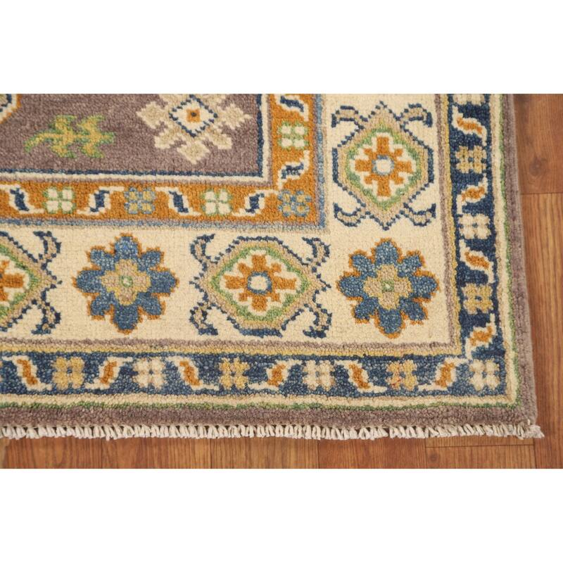 Geometric Brown Kazak Oriental Accent Rug Handmade Wool Carpet - 2'9" x 4'2"
