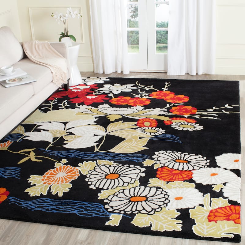 SAFAVIEH Handmade Bella Nurit Modern Floral Wool Rug - 8' x 10' - Black/Multi