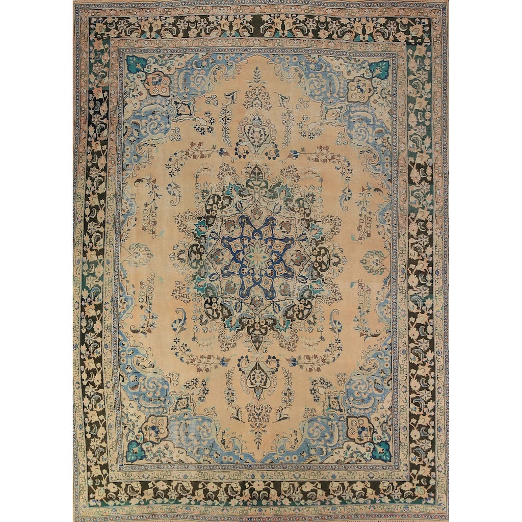 Traditional Floral Mashad Persian Rug Handmade Wool Carpet - 9'9"x 12'6"
