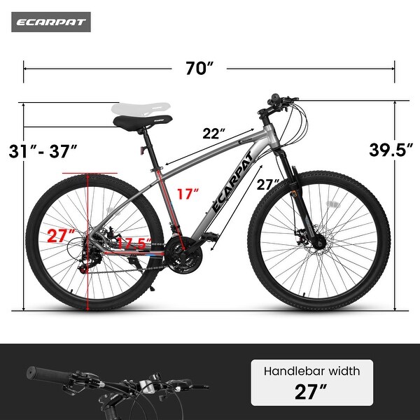 27 inch Mountain Bike 21 Speeds, Suspension Fork, Aluminum Frame
