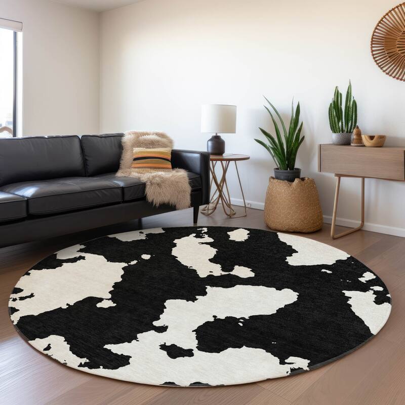 Machine Washable Indoor/ Outdoor Contemporary Abstract Chantille Rug