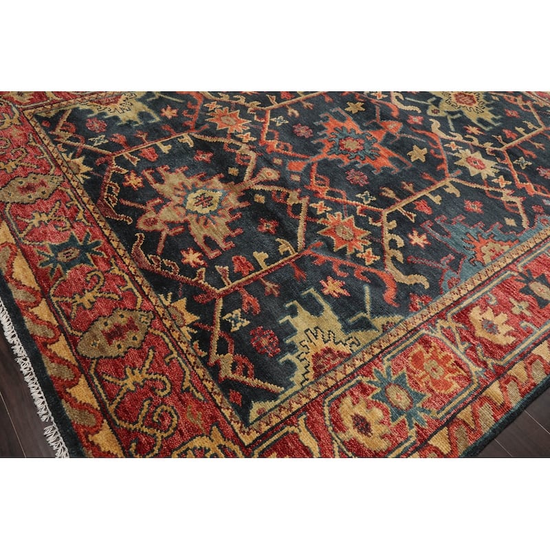 Hand Knotted Arts & Craft Blue Turkish Oushak Wool Traditional Area Rug