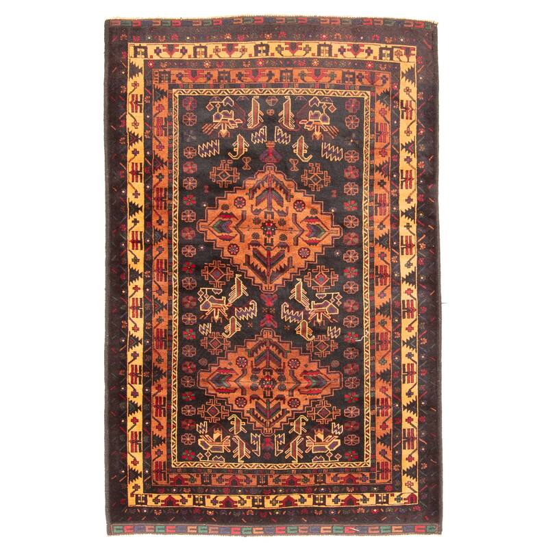 ECARPETGALLERY Hand-knotted Teimani Black Wool Rug - 3'11 x 6'2