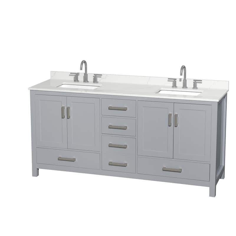 Wyndham Collection WCS141472D-QTZ-US3MXX Sheffield 72" Free Standing - Gray / Giotto Quartz Top / Brushed Chrome Hardware