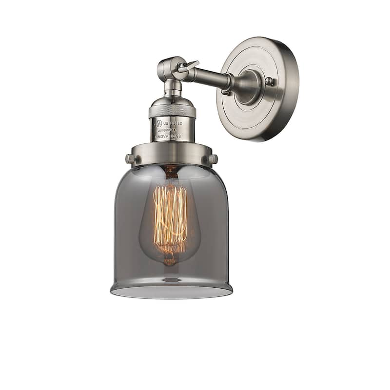 Innovations Lighting Small Bell Single Light 10" Tall Bathroom Sconce - Satin Brushed Nickel / Smoked