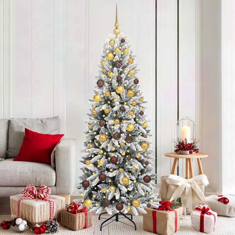 vidaXL Artificial Christmas Tree with 300 LEDs White 73 x 73 x 180 cm - 73 x 73 x 180 - White with LEDs and gold bronze balls