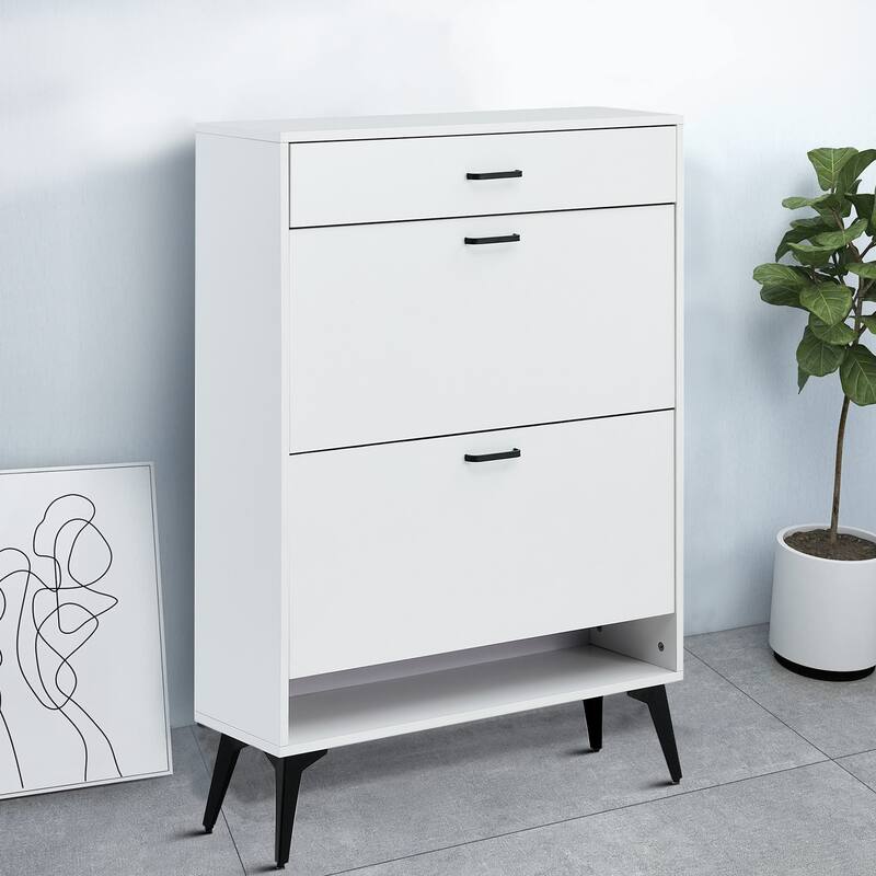 Minimalist Design Wooden Shoe Storage Cabinet, For Entrance Hallway Use - White