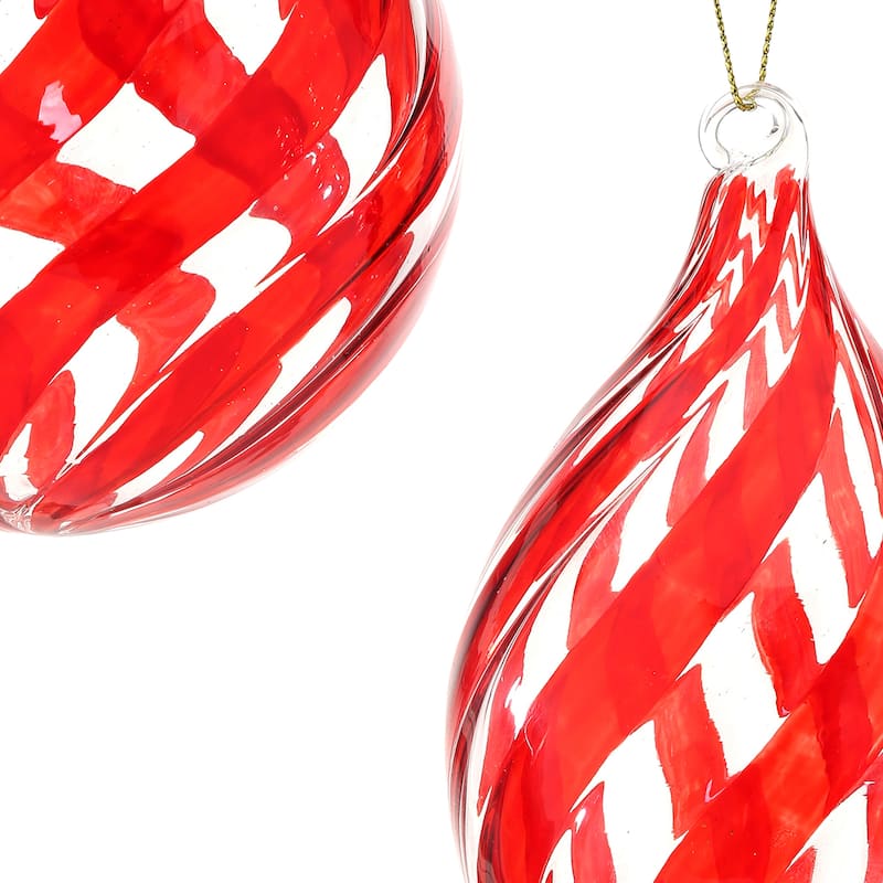 4-5" Glass Swirl Stripe Ball Finial Ornament Set of 6