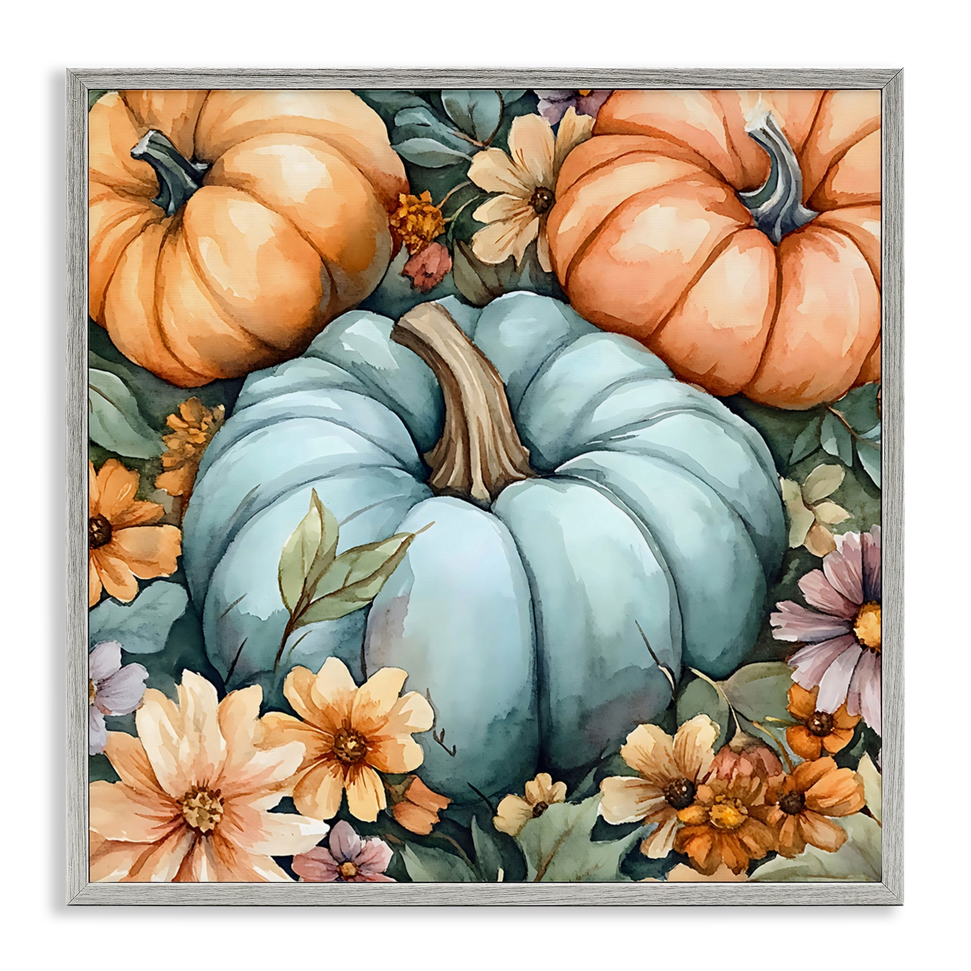 Stupell Three Pumpkins & Florals Framed Giclee Art Design By Creative Studio
