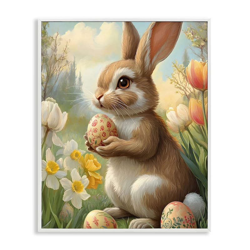 Stupell Easter Bunny with Painted Eggs Framed Giclee Art Design By Franklyn Gregory - 11 x 14 - White