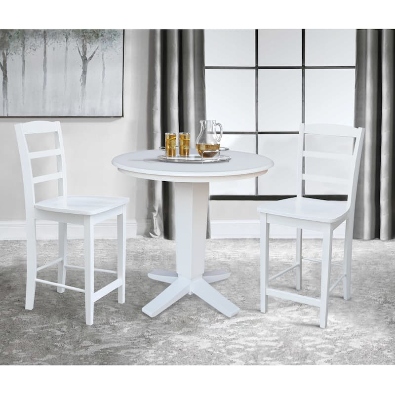 36 in Solid Wood Round Top Counter Height Dining Table with Stools
