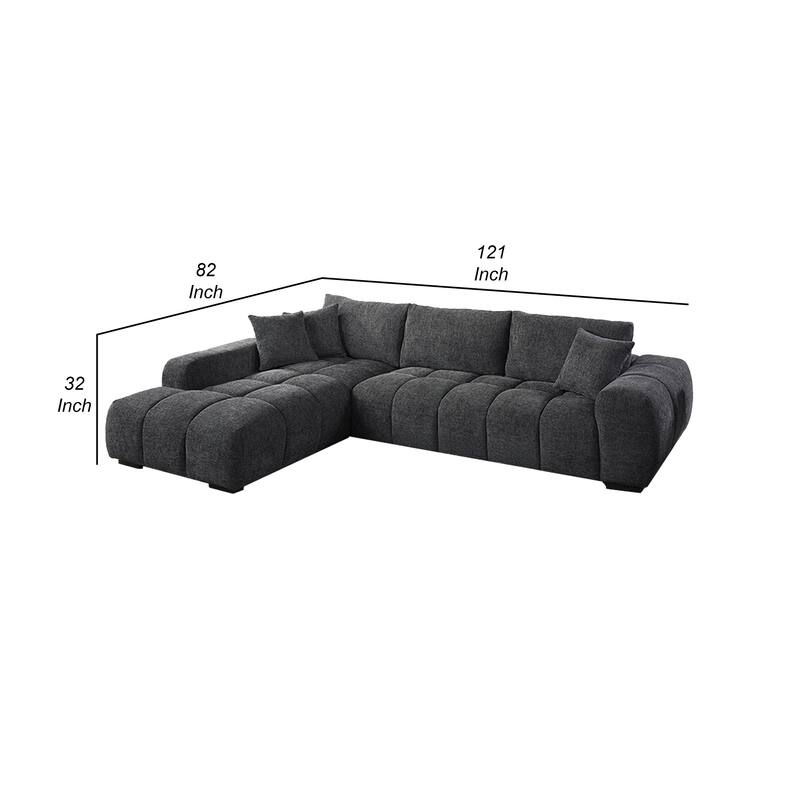 Sena L Sectional Sofa, 3 Accent Pillows, Gray Linen Fabric, 121 Inch