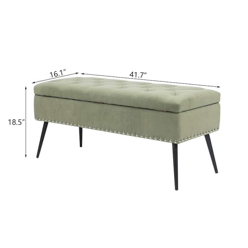 Adeco Storage Ottoman Bench Tufted Top with Metal Legs