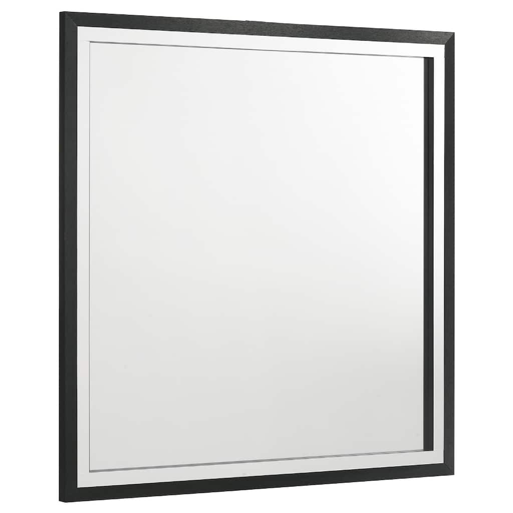 Jenny Square Dresser Mirror, Polished Chrome Trim, Black Wood-Melamine - Black, Chrome