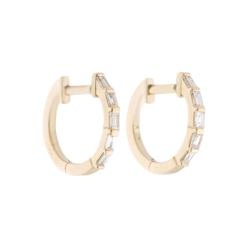 Joelle Collection Diamond Baguette Huggie Earring - 14K Gold Earrings 1/4 CTTW Baguette Hoops With Certified Diamonds