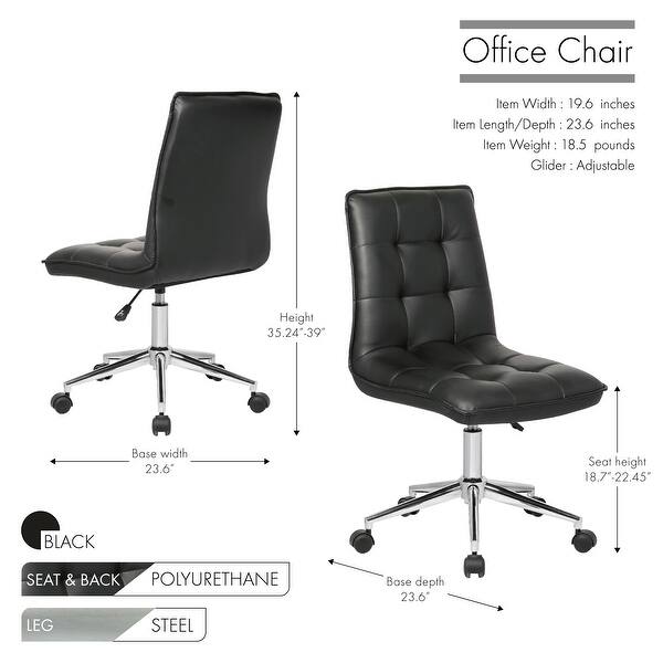 dimension image slide 1 of 3, Porthos Home Leona Adjustable Steel and Faux Leather Office Chair