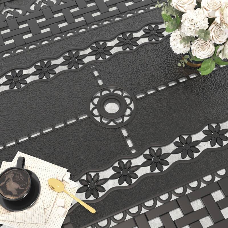 Outdoor Patio Oval Cast Aluminum Dining Table with Umbrella Hole for 8 Person