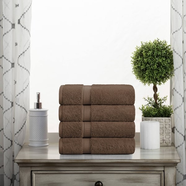 Superior Egyptian Cotton Pile Heavyweight Hand Towel Set of 4 - Chocolate