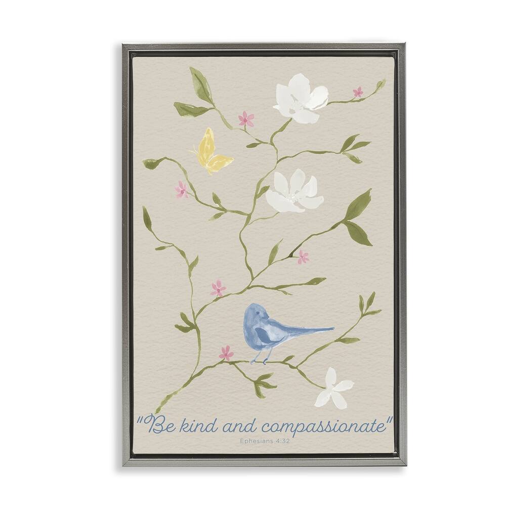 Stupell Floral Be Kind & Compassionate Framed Floater Canvas Wall Art Design By Lucille Price