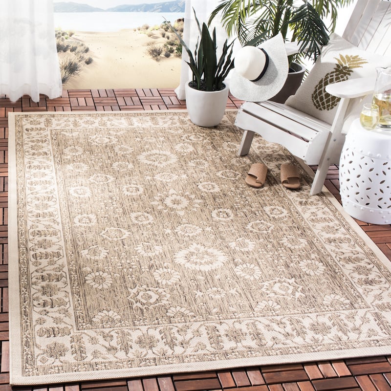 SAFAVIEH Courtyard Felicitas Indoor/ Outdoor Waterproof Patio Backyard Rug - 2'7" x 5' - Brown/Cream