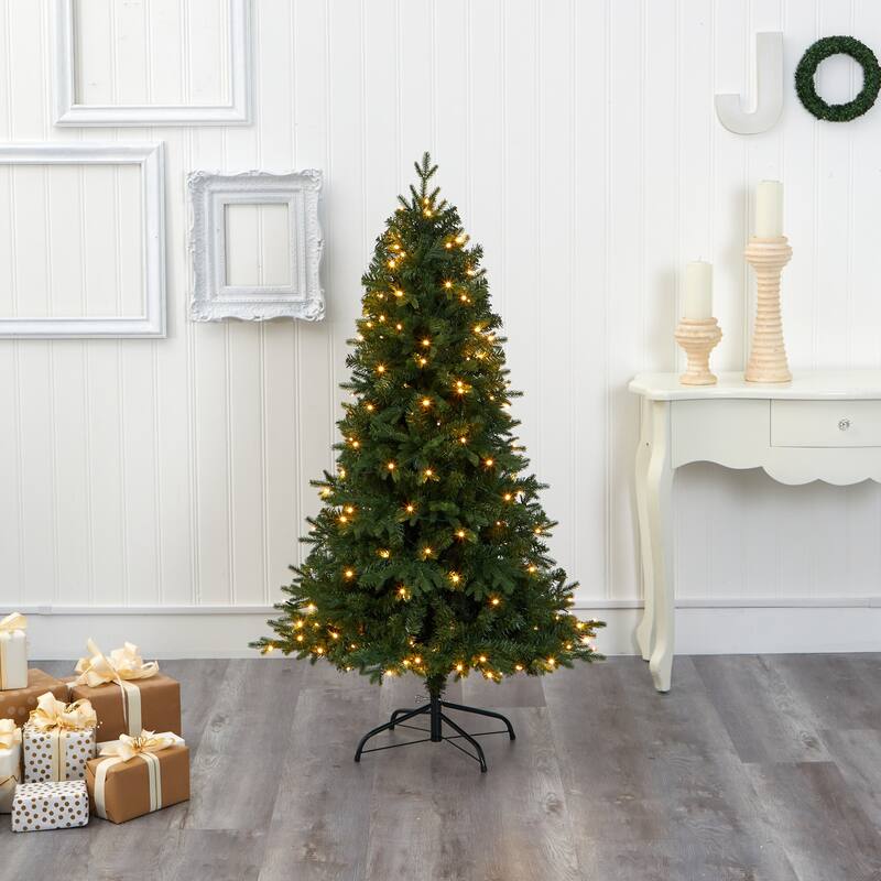 5' Pre-Lit Vermont Fir Artificial Christmas Tree, Clear LED Lights - 5 Foot